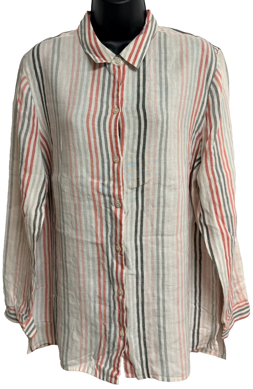 J. Jill Love Linen Essential Shirt Womens Large Striped Long Sleeve Classic Top